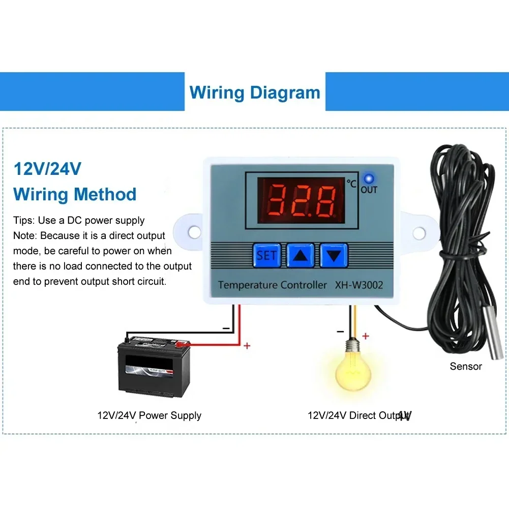 XH-W3002 Контроллер температуры AC110V-220V DC12V/24V Светодиодный термостат с цифровым