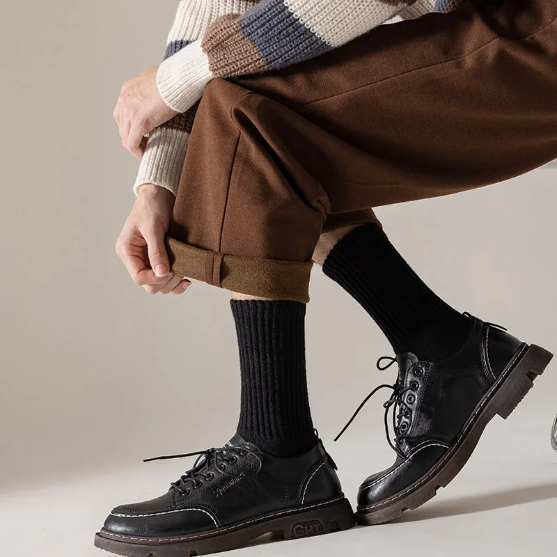 Winter Men's Merino Wool Socks High Quality Harajuku Retro Fashion Casual Cashmere Long Socks Men 5 Pair