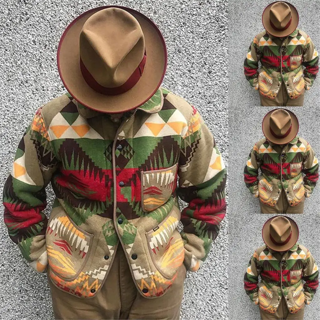 Модные Мужские осенне-зимние куртки мужская куртка в этническом стиле с принтом