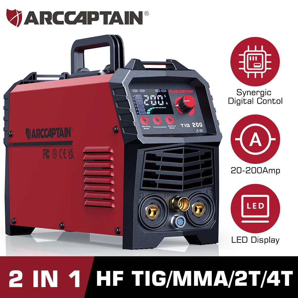 

ARCCAPTAIN HF TIG Welding Machine Portable Synergy Digital Contol 2 IN 1 200A DC Inverter High Frequency Tig MMA For Household