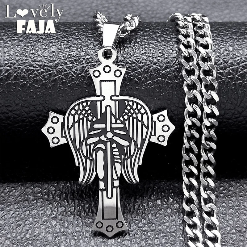 

Holy Archangel Saint Michael Cross Protection Necklace Women Men Stainless Steel Silver Color Catholic Necklaces Jewelry N9615