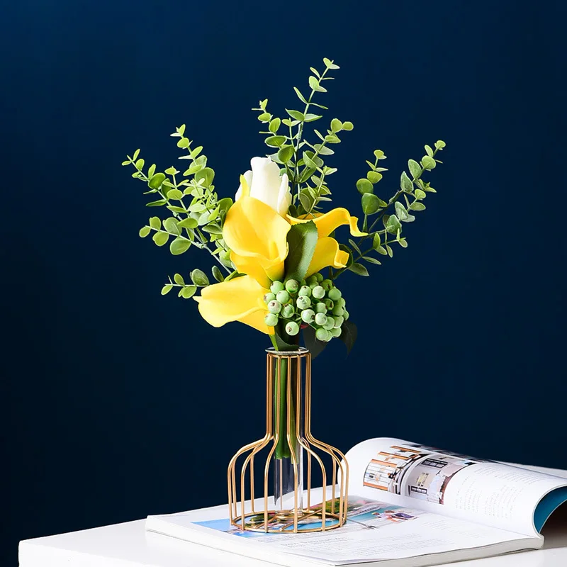 

Креативный женский домашний декор, стеклянная ваза, держатель для гидропонного растения, железная линия, цветы, ваза, орнамент, украшение для дома и сада