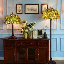 FUMAT Tiffany Desk Light Style Yellow Wisteria Series Stained Glass Table Lamp Classical Floor Lights Decorative Art Lighting 18