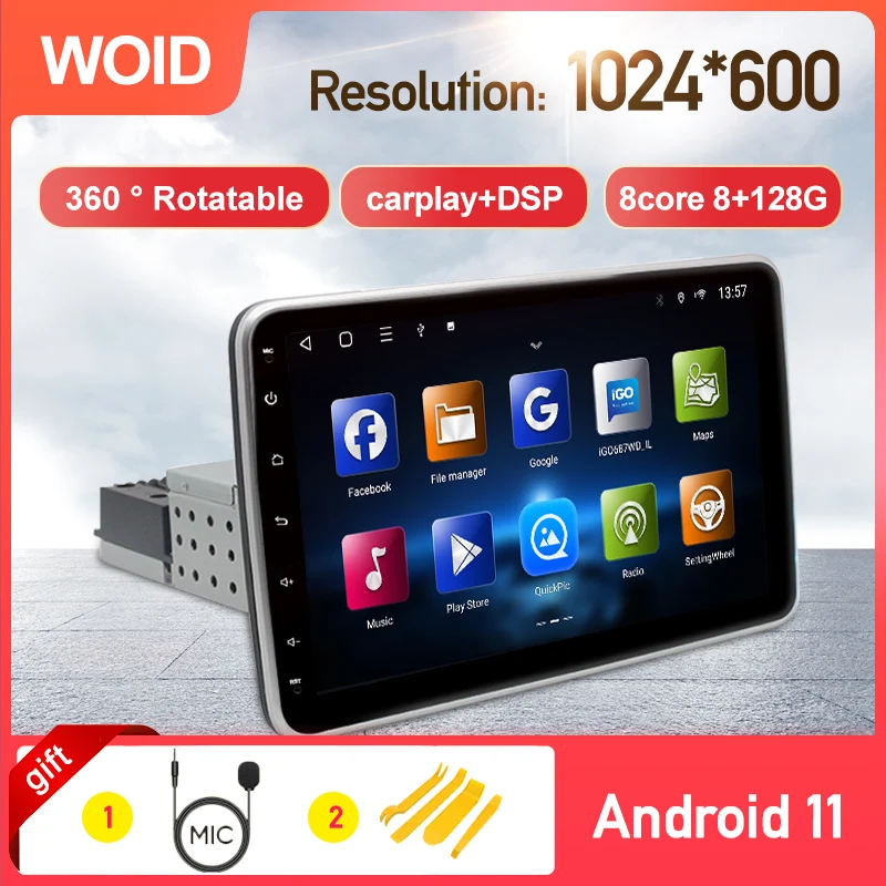 

1DIN 360° Universal Rotatable Screen Android 10 inch 4G Wifi FM RDS Bluetooth GPS Navigation Carplay Multimedia Auto 8GB+128GB