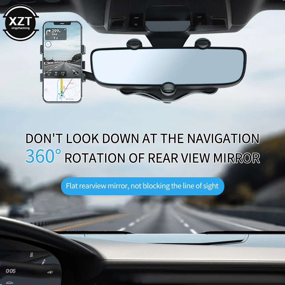 

Car Rearview Mirror Phone Bracket Universal 360° Rotatable Retractable Car Phone Holder Driving Recorder GPS/DVR Support