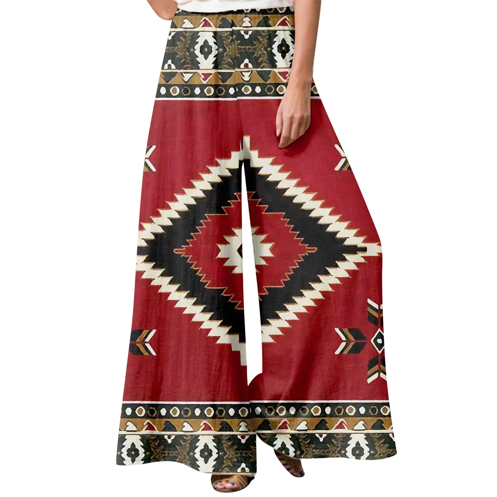 

Женские Модные Этнические свободные уличные брюки с принтом, летние тонкие прямые брюки, повседневная женская одежда