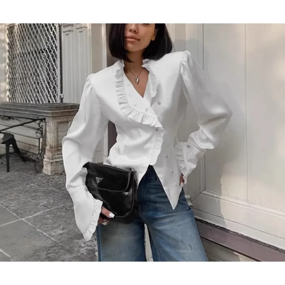 TWOTWINSTYLE однотонные блузки на пуговицах для женщин туника с длинными рукавами и