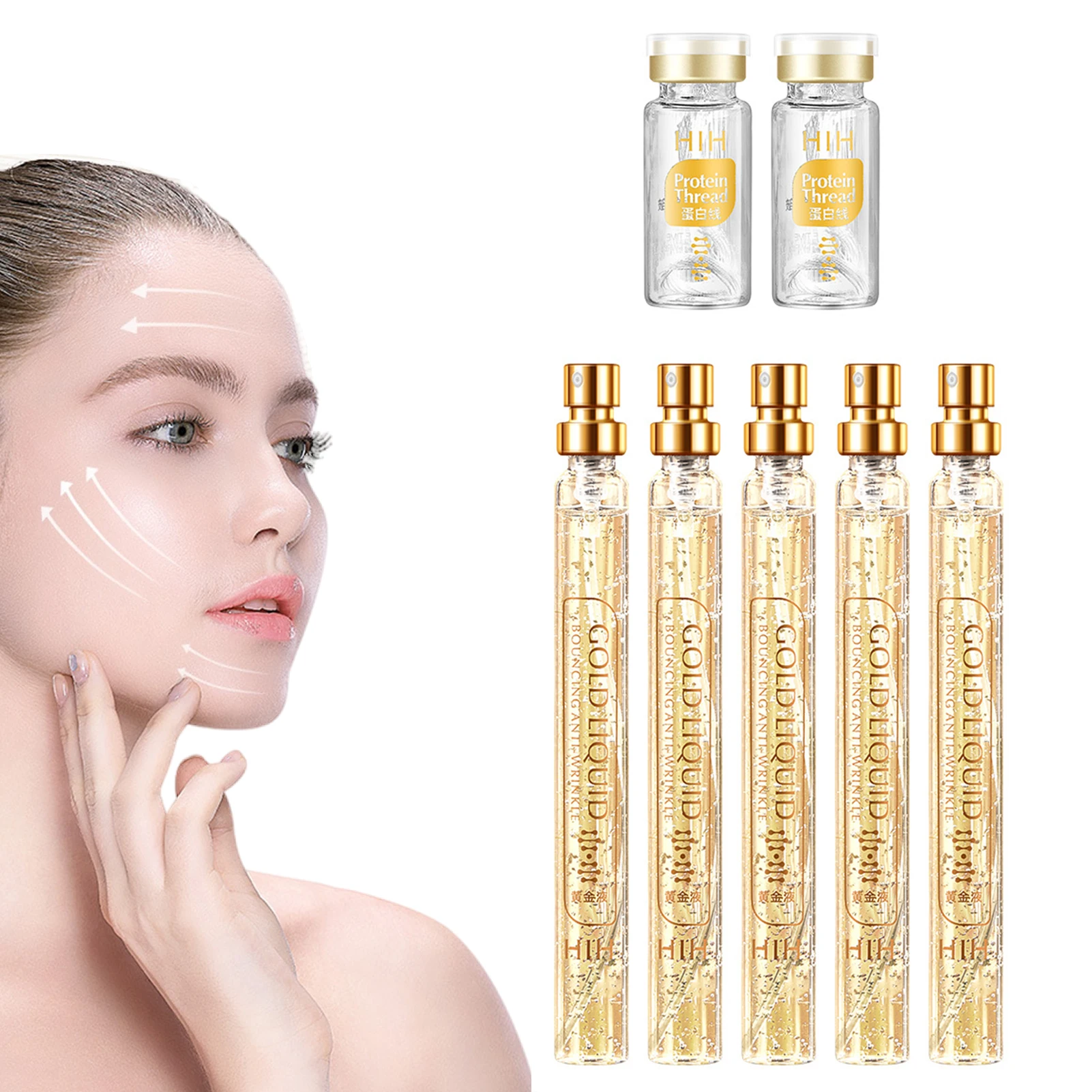 

Gold Face Serum Active Collagen Silk Thread Moisturize Shrink Pores Brighten Improve Fine Lines Lifting Firming Face Essence
