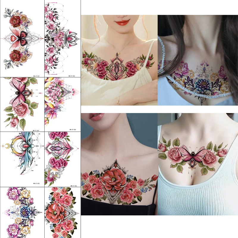 

Women Sexy Temporary Chest Tattoo Hot Fake Waterproof Flower Stickers Body Party