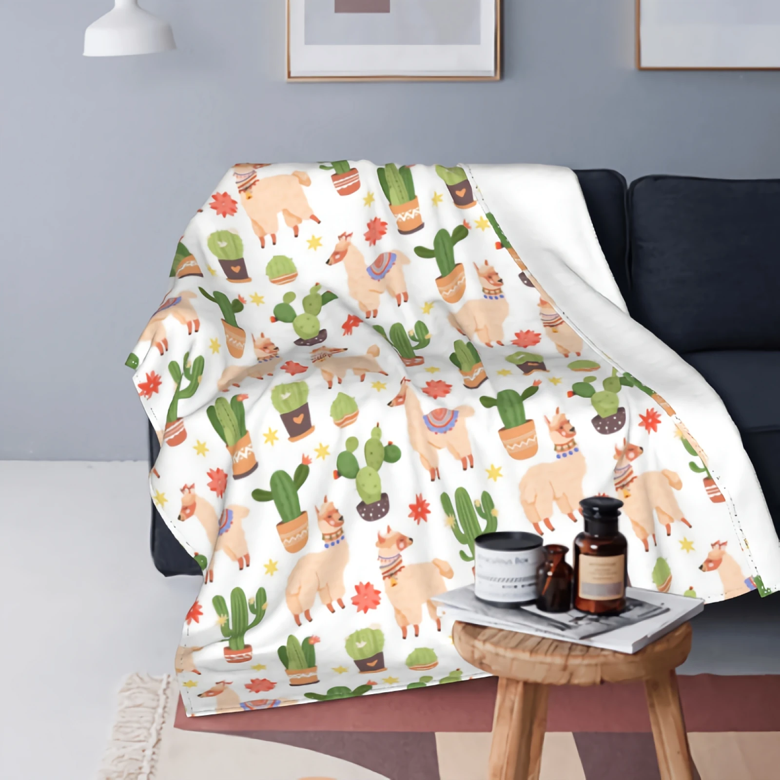 

Cute Alpaca and Cactus Thick Flannel Blanket 50"x40" Breathable Warm Bed Sofa Couch Blanket Soft Throw Blanket for Kids Adults
