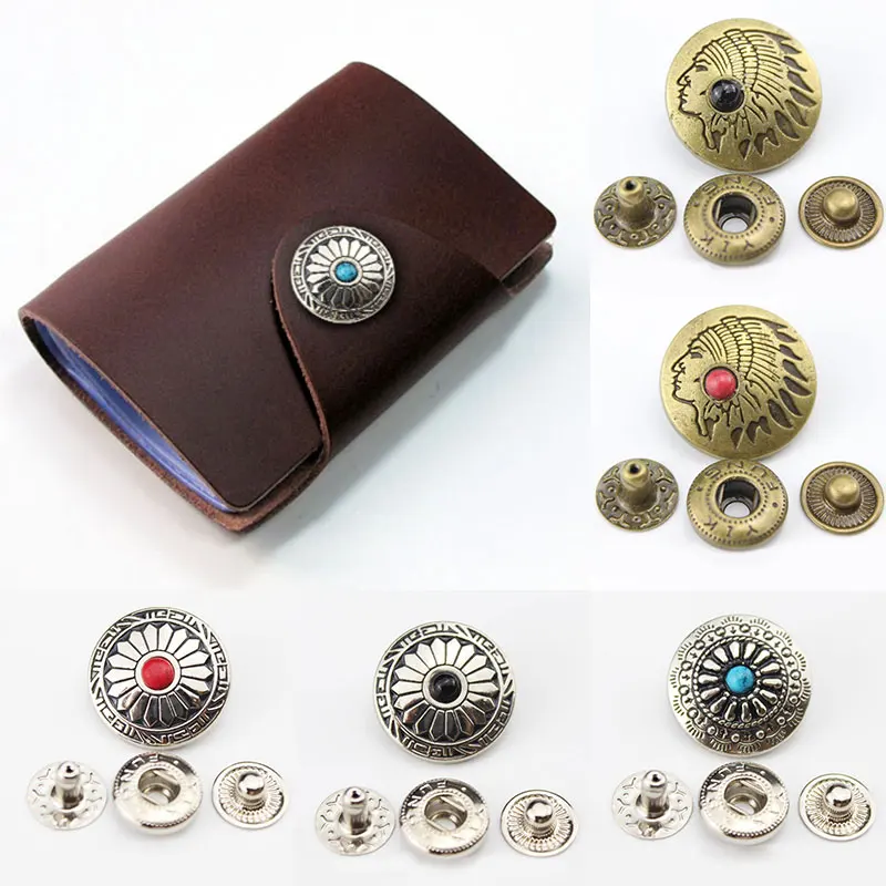 

1 Set Copper Snap Button Silver Buttons Nail Rivet With Bead Decor For Leathercraft Bag Snap Fastener Leather Sewing Accessories