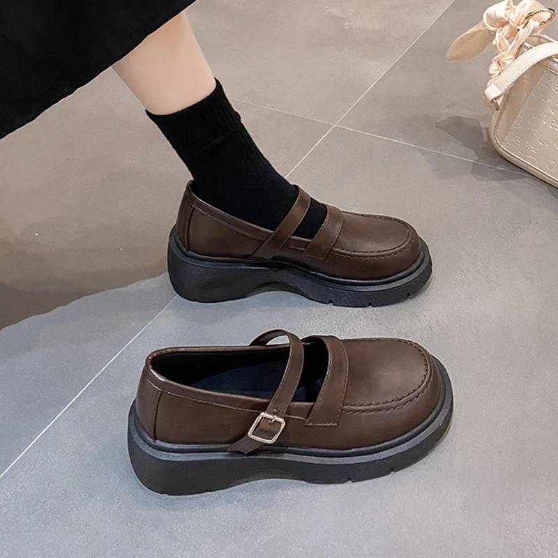 

Retro Woman Shoes Loafers With Fur British Style Round Toe Oxfords Female Footwear Shallow Mouth Casual Sneaker All-Match Modis