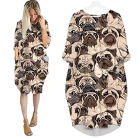 jumeast women%e2%80%98s clothing summer batwing pocket dress 3d print animal pugs dog pullover skirt loose casual nightdress lady gown