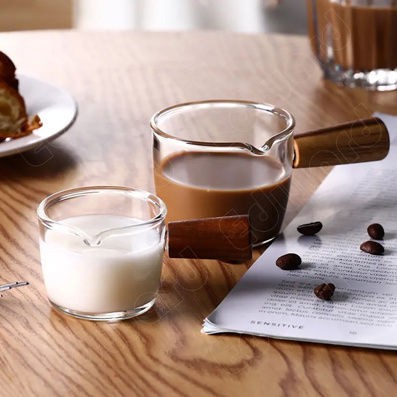 

Стеклянные чашки в классическом стиле с деревянной ручкой, маленькие стеклянные чашки для молока, кофейный горшок для выпечки, мини-чашка для соуса с деревянной ручкой, чашки для стейка и соуса