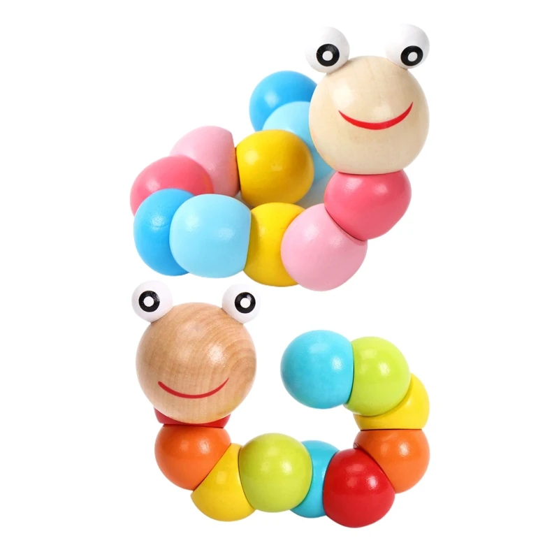 

Baby Teething Wooden Worm Finger Training Bright Color Design Improve Intelligence Accompany Toy Safe Wooden Material