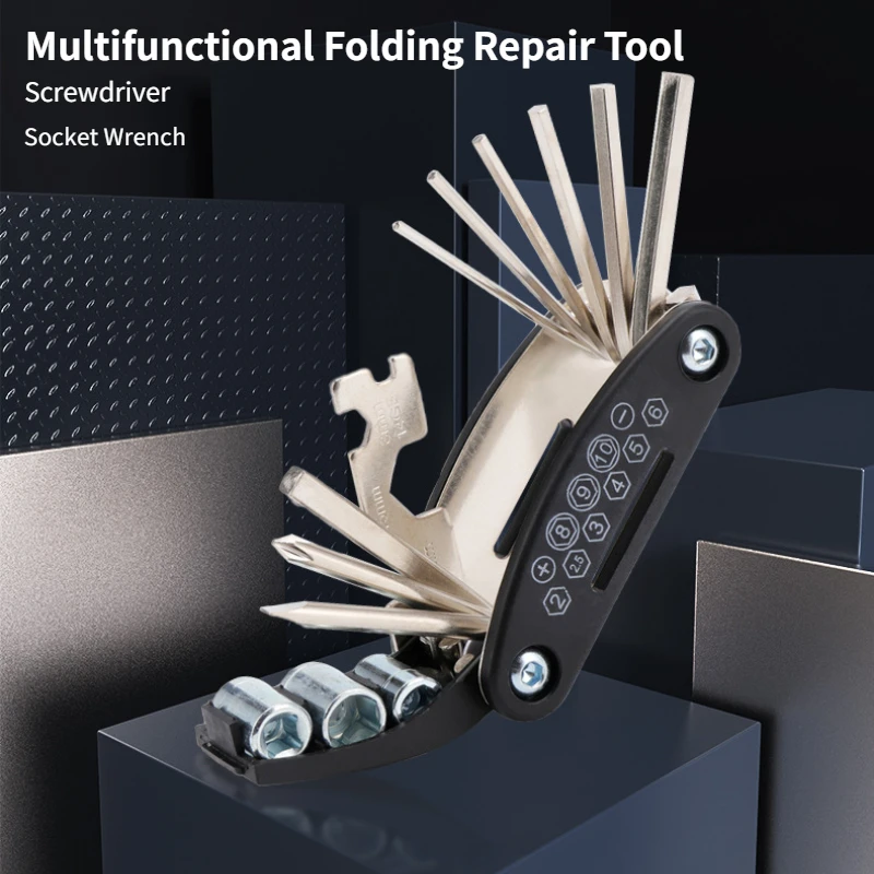 

Bicycle Repair Tool Repair Combination Tire Repair Tool Multifunctional Folding Screwdriver Hand Tool Socket Wrench Combination