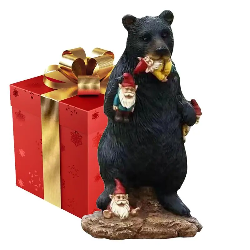 

Забавная статуя черного медведя гномов, креативное украшение из смолы для помещений, улицы, сада, газона, патио, уличные украшения