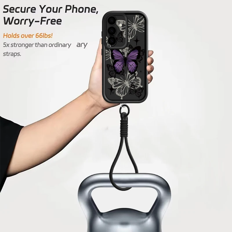 Фото Чехол для телефона с ремешком на запястье для Samsung Galaxy S26 S24 S25 Ultra S23 S25 FE A57 A17 A56 A16 A55 A54 A15 A25 с принтом бабочки №5