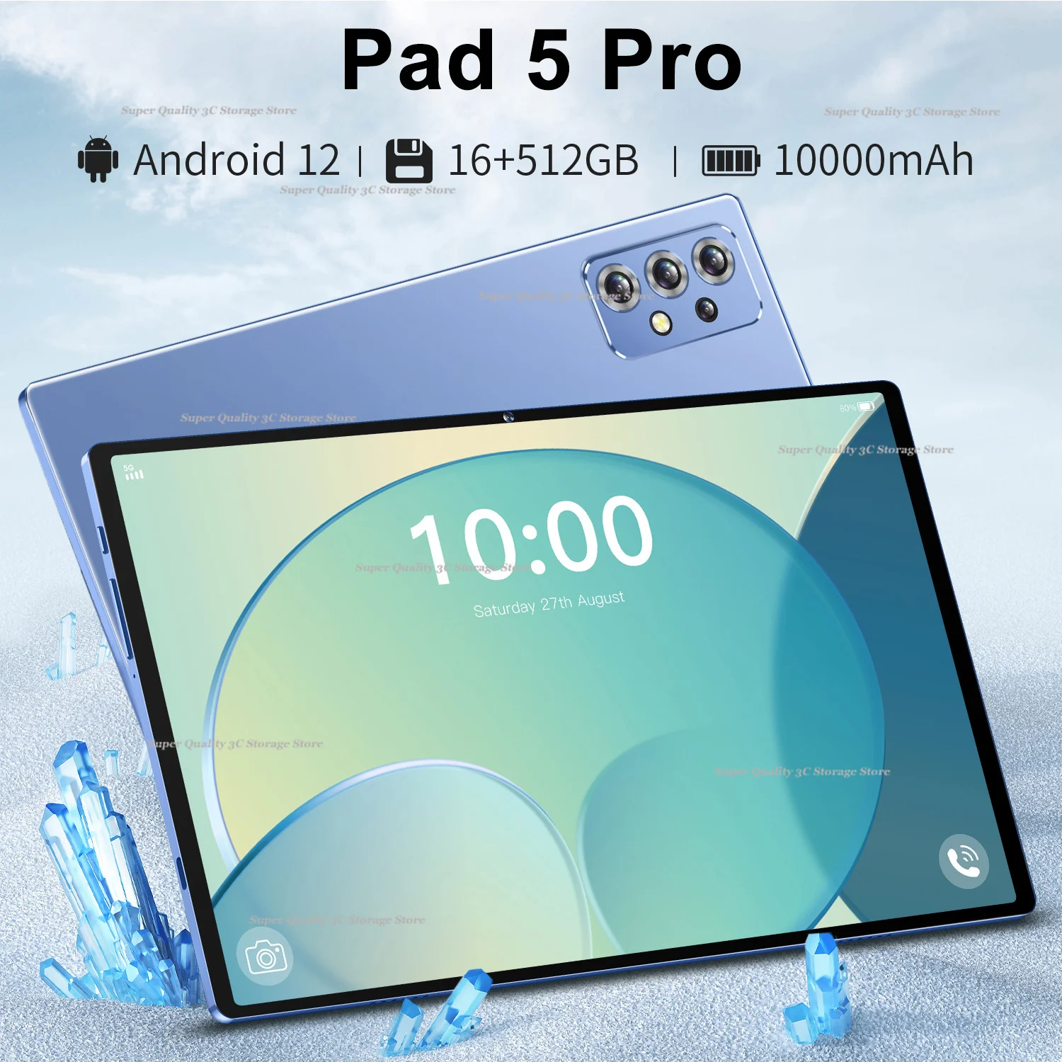 

Планшет с 10,1-дюймовым дисплеем, Android Pad 5 Pro, 16 ГБ + 2023 ГБ