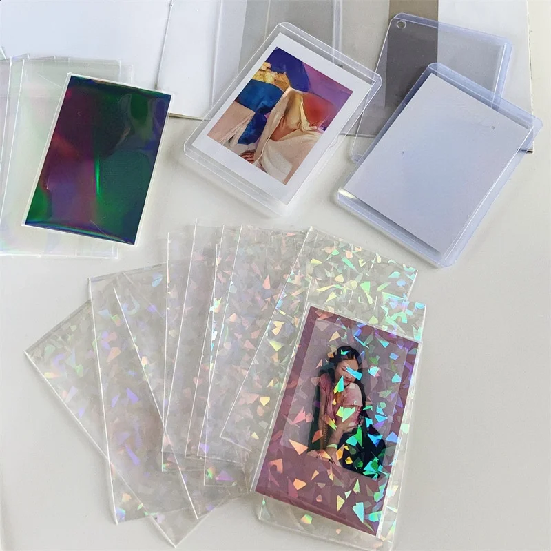 

50pcs/Lot Clear Laser Neon Stars Flashing Card Sleeves Protector for Postcard Photo Album Women Opp Adhesive Bag Protector Cover