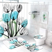 ink painting tulip shower curtain 4 piece bath set waterproof floral art home decor bath door mat 3 piece toilet cover mat set