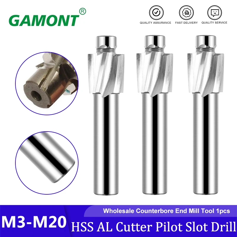 

Pilot Slotting Countersink End Milling Flute HSS AL Cutter Pilot Slot Drill M3-M20 Wholesale Counterbore End Mill Tool 1pcs