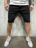 men solid straight leg denim shorts
