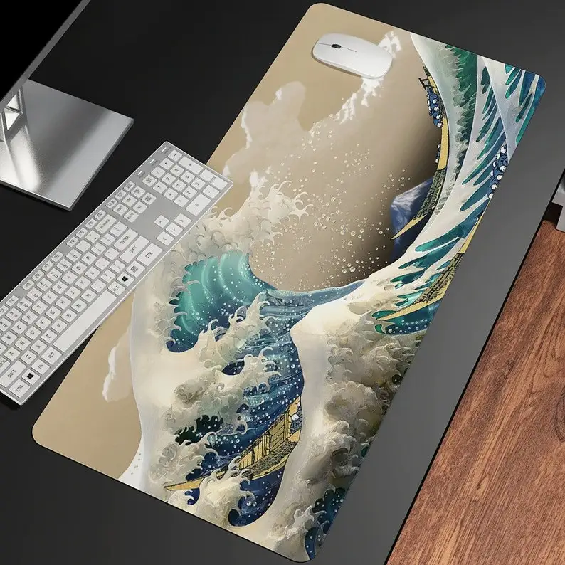 

Japan Sea Wave Mouse Pad, Great Wave Off Art Large Size Mouse Pad Natural Rubber PC Computer Gaming Mousepad Desk