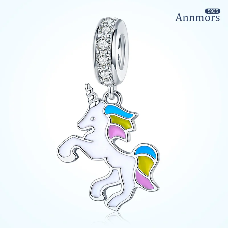 

Красочные шармы в виде единорога, посеребрение, радуга, лошадь, Прекрасная подвеска, белые эмалированные бусины, изготовление ювелирных изд...