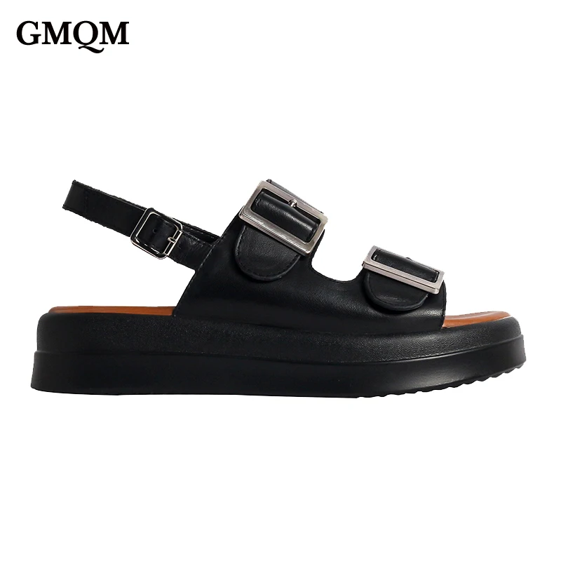 Женские летние тапочки на толстой платформе GMQM сандалии из натуральной кожи