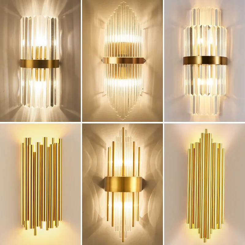 

FKL Modern Crystal Wall Lamp Nordic Light Luxury Living room Background Wall Staircase Aisle Lamp Corridor Bedroom Bedside Lamp