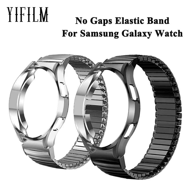 

Эластичный ремешок для Samsung Galaxy Watch 4 5, классический браслет без зазора, 42 мм 46 мм 40 мм 44 мм, чехол + Расширительная металлическая защита для бр...
