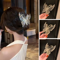 exquisite rhinestone butterfly hair claw clips for women elegant pearl hair crab barrette headwear woman hair clip ponytail clip