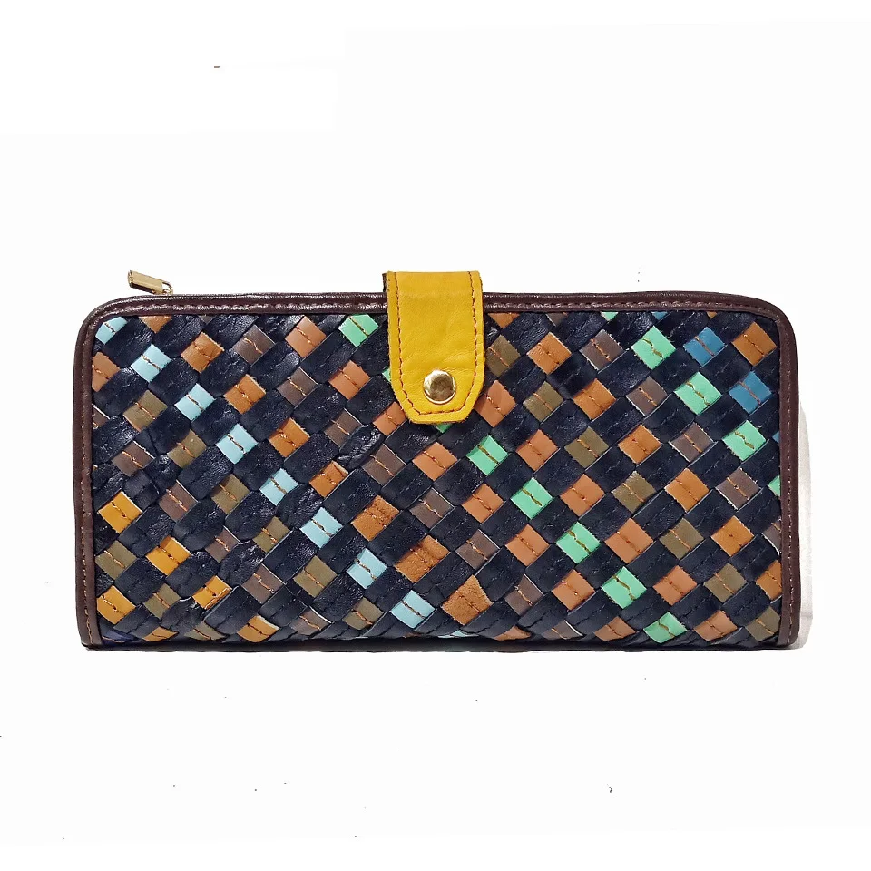 

Кошелек из натуральной кожи, модный кошелек с пряжкой, Женский кошелек для карт, длинный Плетеный клатч, кожаный многослойный Кошелек для монет