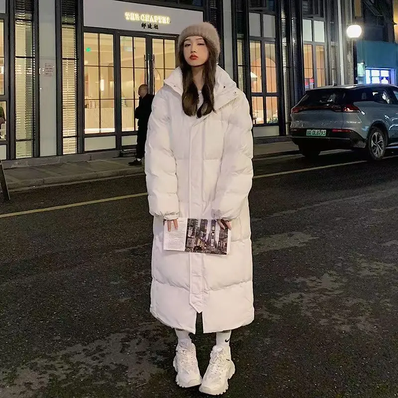 Makaka- New Solid Color Long Straight Winter Coat Casual Women Parkas Clothes Hooded Stylish Winter Jacket Female Outerwear