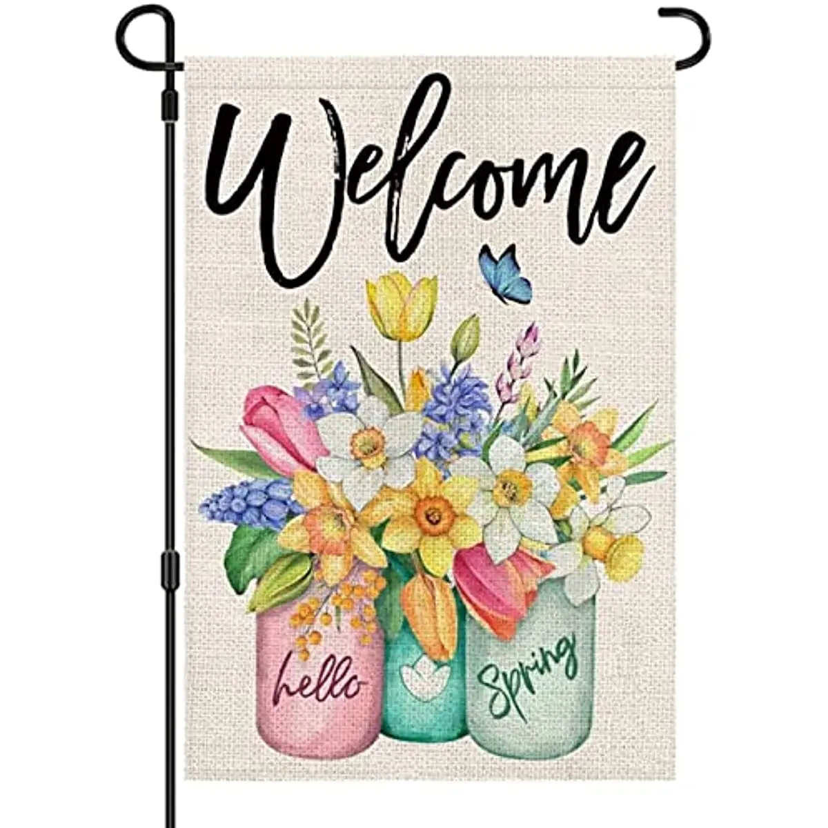 

New Spring Welcome Garden Flag Double Sided Burlap Weatherproof Flag Farmhouse Small Flag for Outdoor Garden Yard Lawn