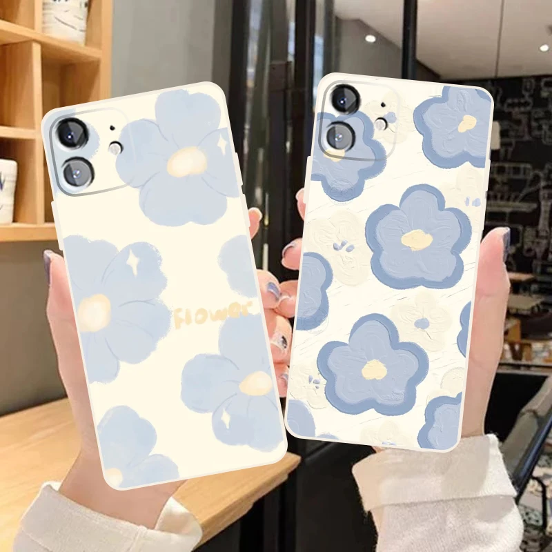 

Fashion Blue Flower Phone Case For iPhone 11 Pro 12 Mini 13 MAX X XR XS 8 7 Plus SE 2020 6 6s Coque Carcasa Silicone Cover
