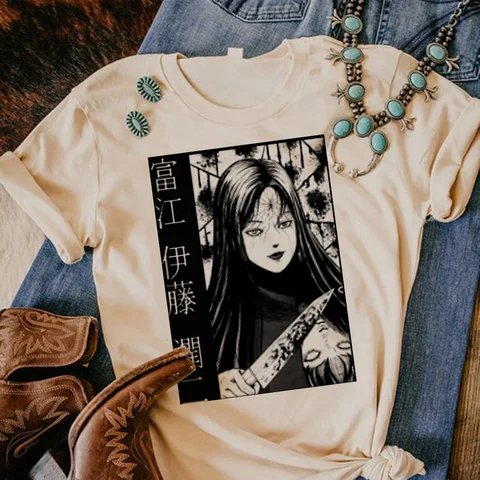 Женский топ Junji Ito, дизайнерские футболки для девушек в стиле 1920-х, забавная одежда в стиле Харадзюку, женская футболка с принтом в стиле Харадзюку, черная футболка с коротким рукавом