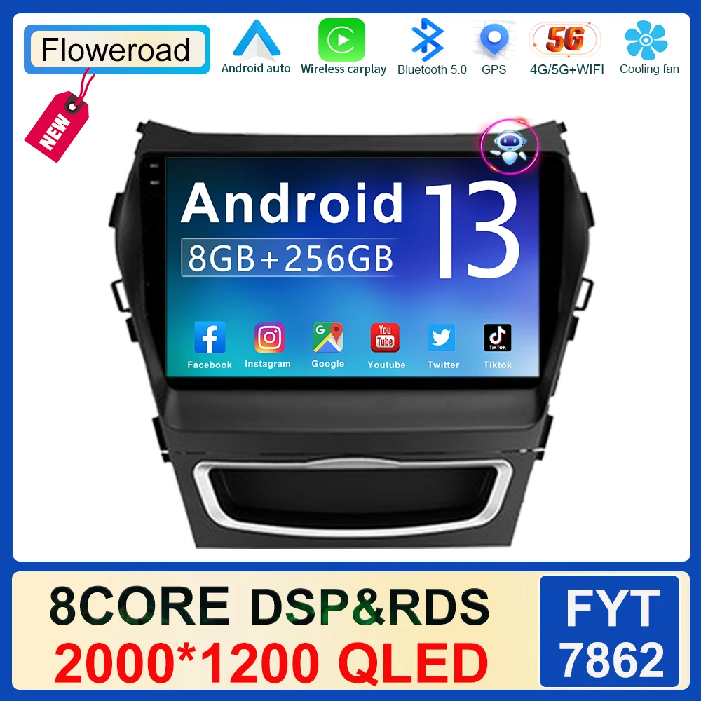 

2K SCREEN WIFI For Hyundai Santa Fe 3 2013 - 2016 Multimedia Video Player Navigation Wireless Carplay No 2din 2 din dvd GPS Auto