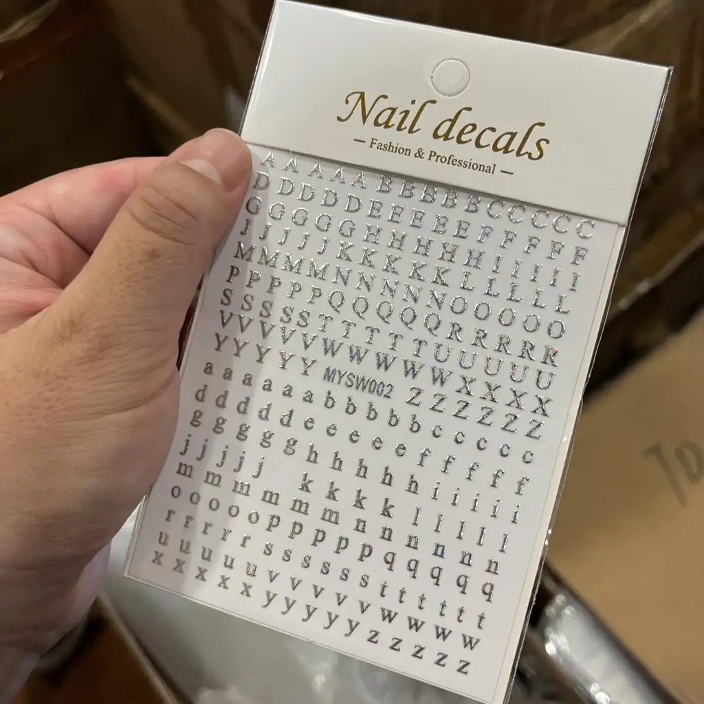 Наклейки для ногтей HotPress, серебряные, английский алфавит | AliExpress