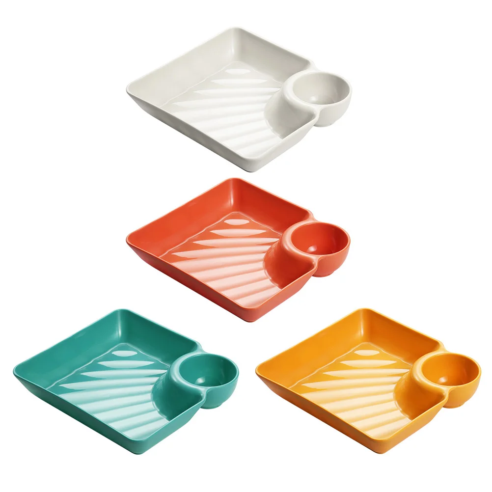

4Pcs Serving Plate with Sauce Holder Ceramic Sushi Plate with Dipping Saucer