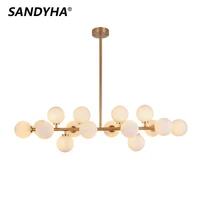 sandyha nordic designer led pendant lamp glass ball long iron hanging light creative home dinning living room chandelier luxury