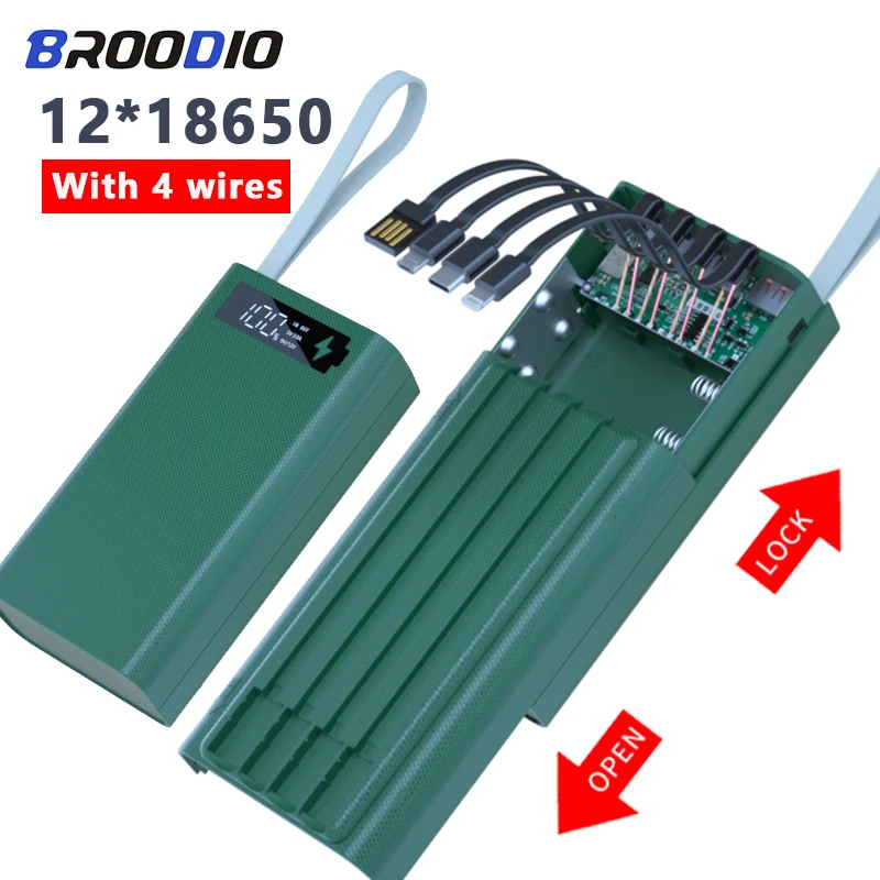 

With 4 Wires Battery Storage Boxes 12×18650 Batteries Charger QC3.0 Push-pull Wireless Charging 12*18650 Moblie Power Bank Shell