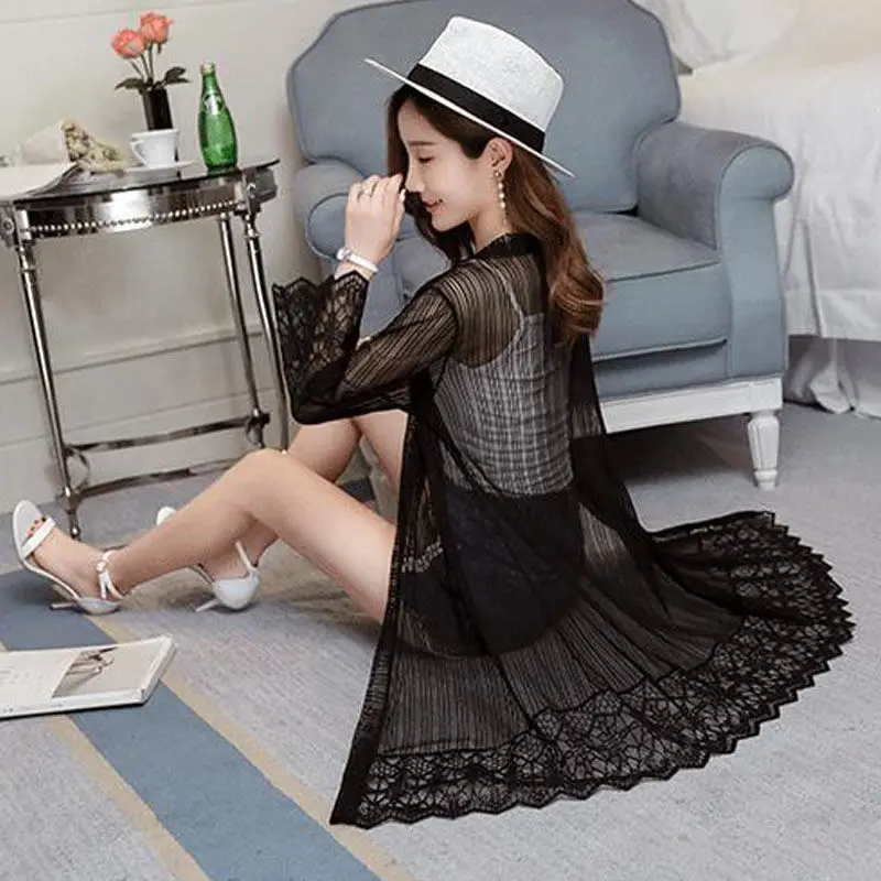 

2022 Summer Women Jacket Long Sleeve Hollow Lace Jacket Female Fashion Jackets Coats and Jackets Clothing Ladies Tops Coat A40