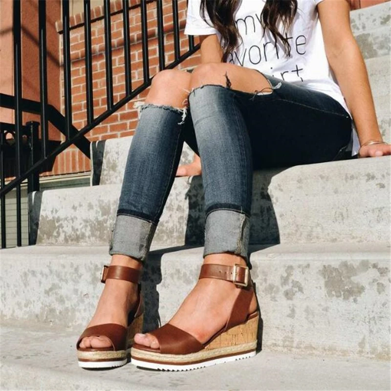 

Женские сандалии на танкетке, летние шлепанцы на высоком каблуке, Размеры 35-43