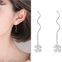 four leaf clover wavy dangle earrings women ladies 925 silver luxury jewelry charm wedding party gifts earrings accessories