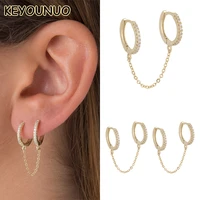 keyounuo gold filled silver color zircon double hoop earrings for women piercing cz tassel chain earrings jewelry wholesale