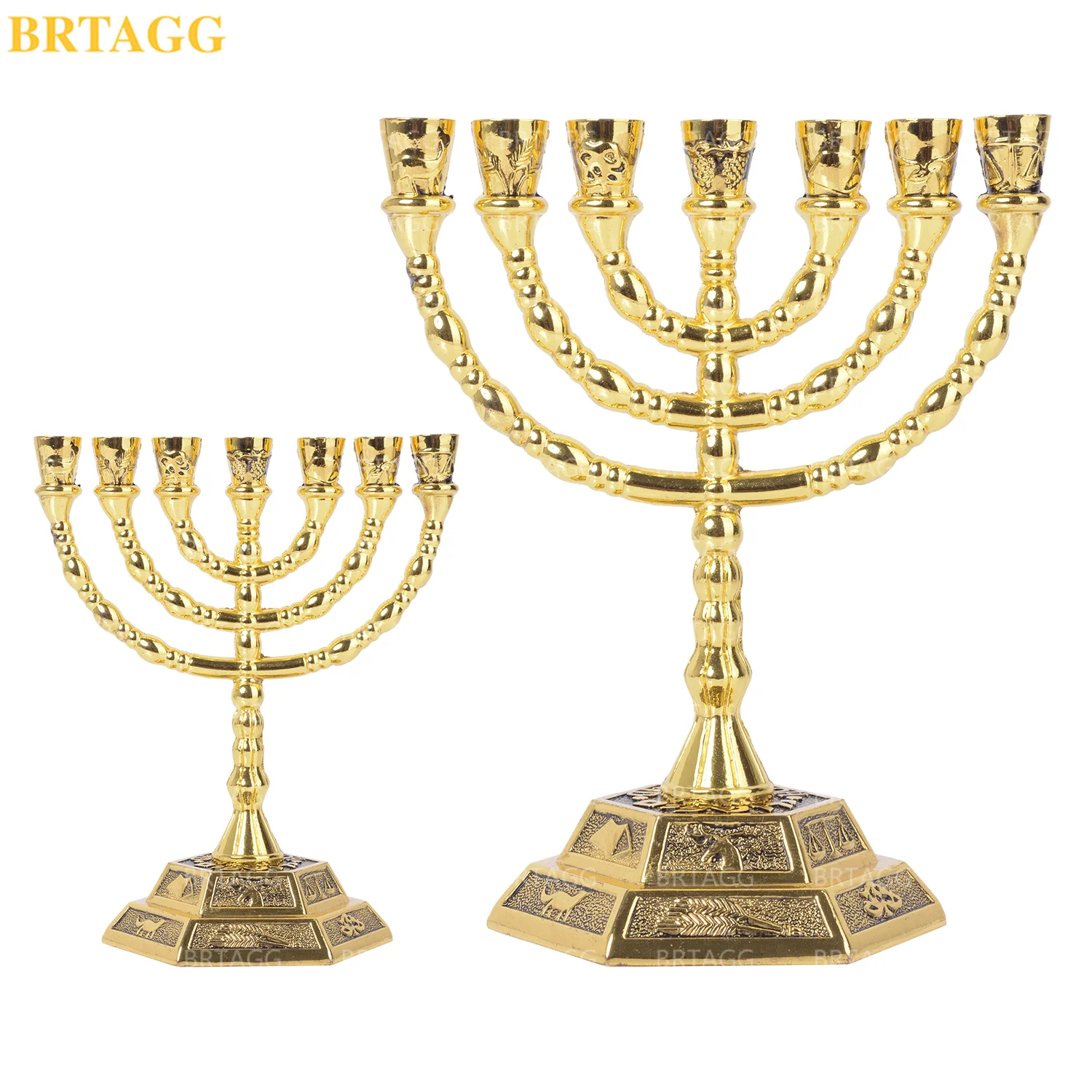 

BRTAGG Menorah, 7 Branch Jewish Candle Holder, 12 Tribes Of Israel Jerusalem Temple Candlestick