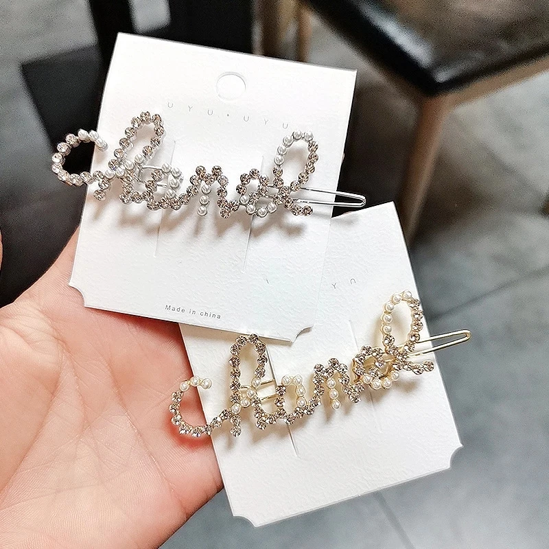 

Модные заколки Стразы с надписью, женская шпилька, аксессуары для волос для женщин, заколки для волос с косами, головные уборы