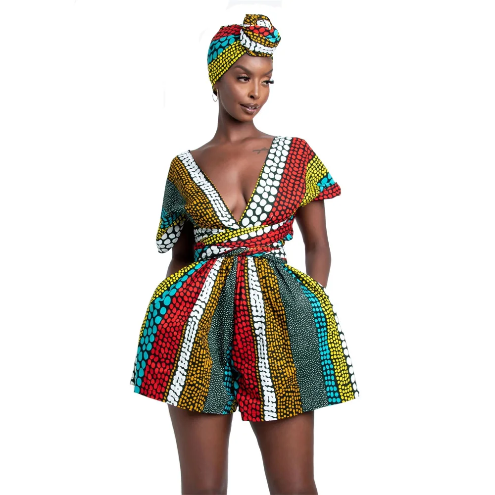 

New Women Short Jumpsuit African Style Digital Printing DIY Multi-wear Jumpsuit Shorts Middle East Casual High Waist Loose Short